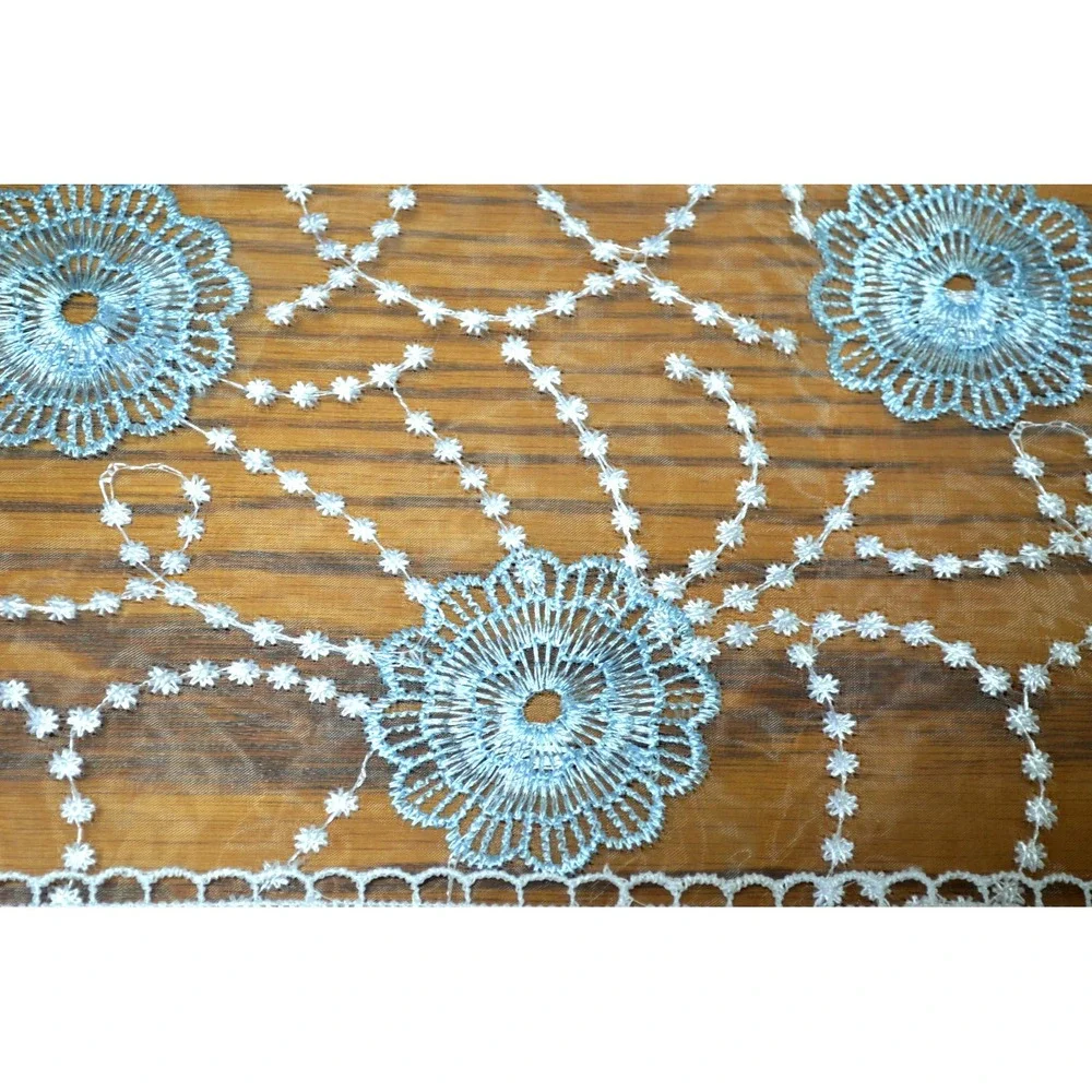 American Linen Chic White & Blue Lace Linen Table Runner Doily 16